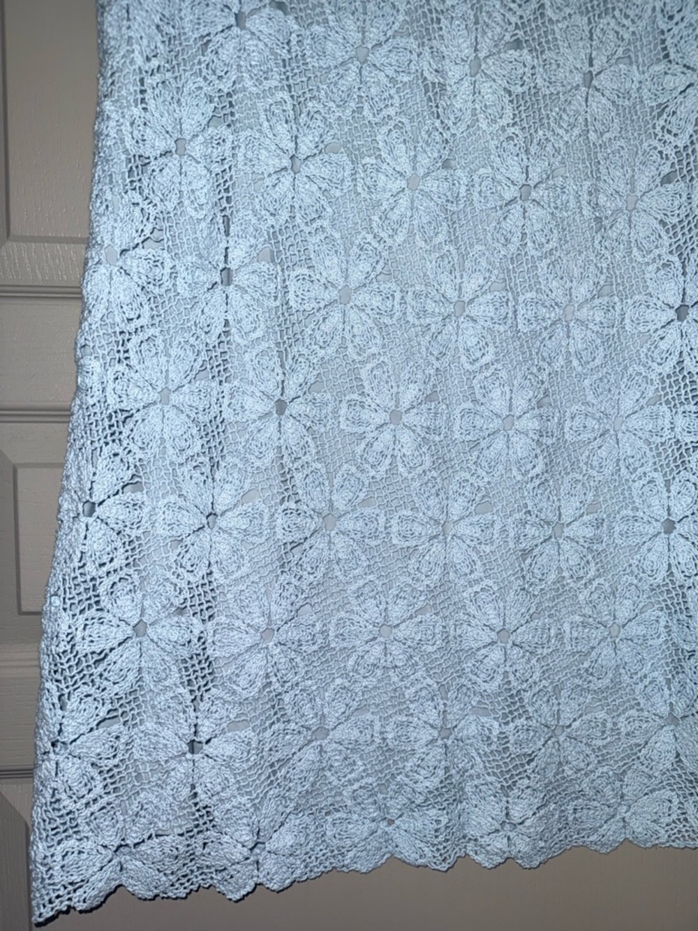 Tuckernuck Baby Blue Crochet Floral Belclaire Shift Short Sleeve Dress Sz Large - Picture 4 of 9